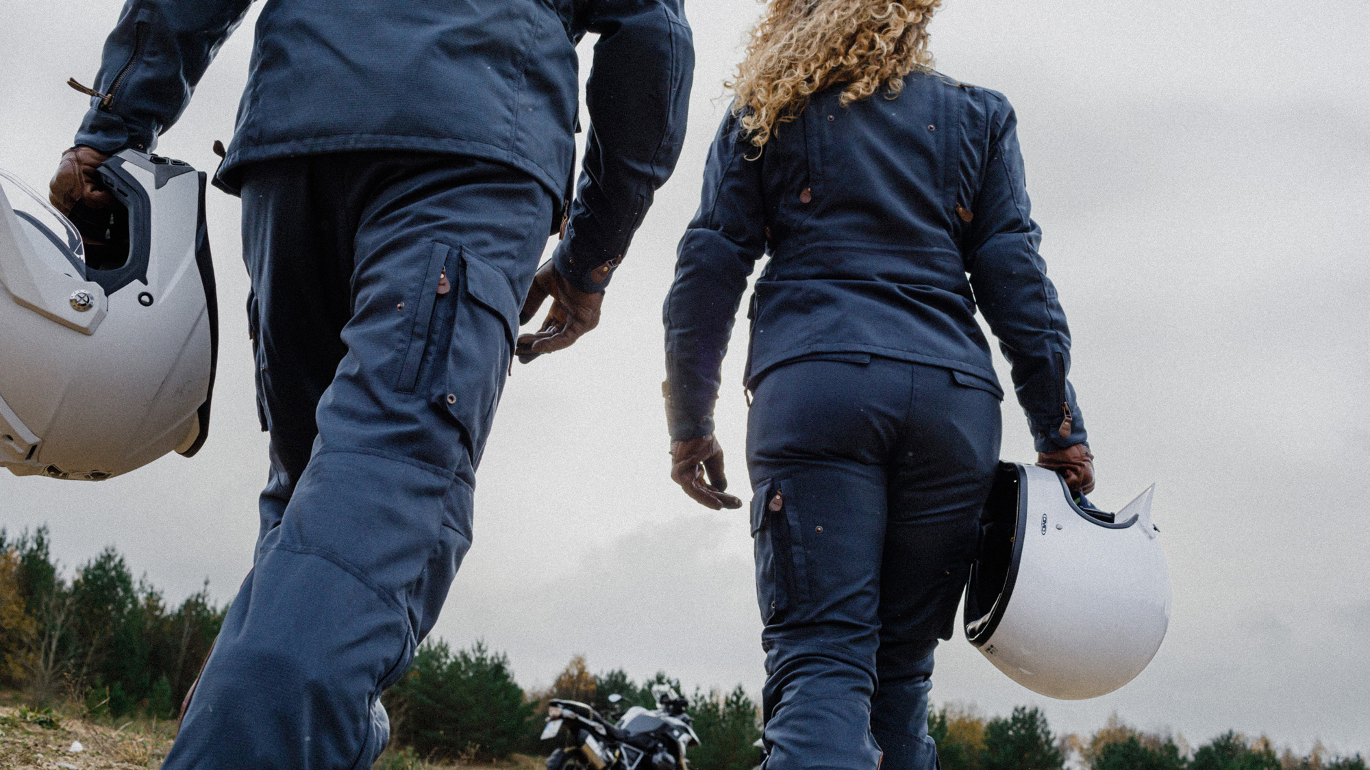 two Motorcycle Rider wearing North of Berlin, Dryzone Suit