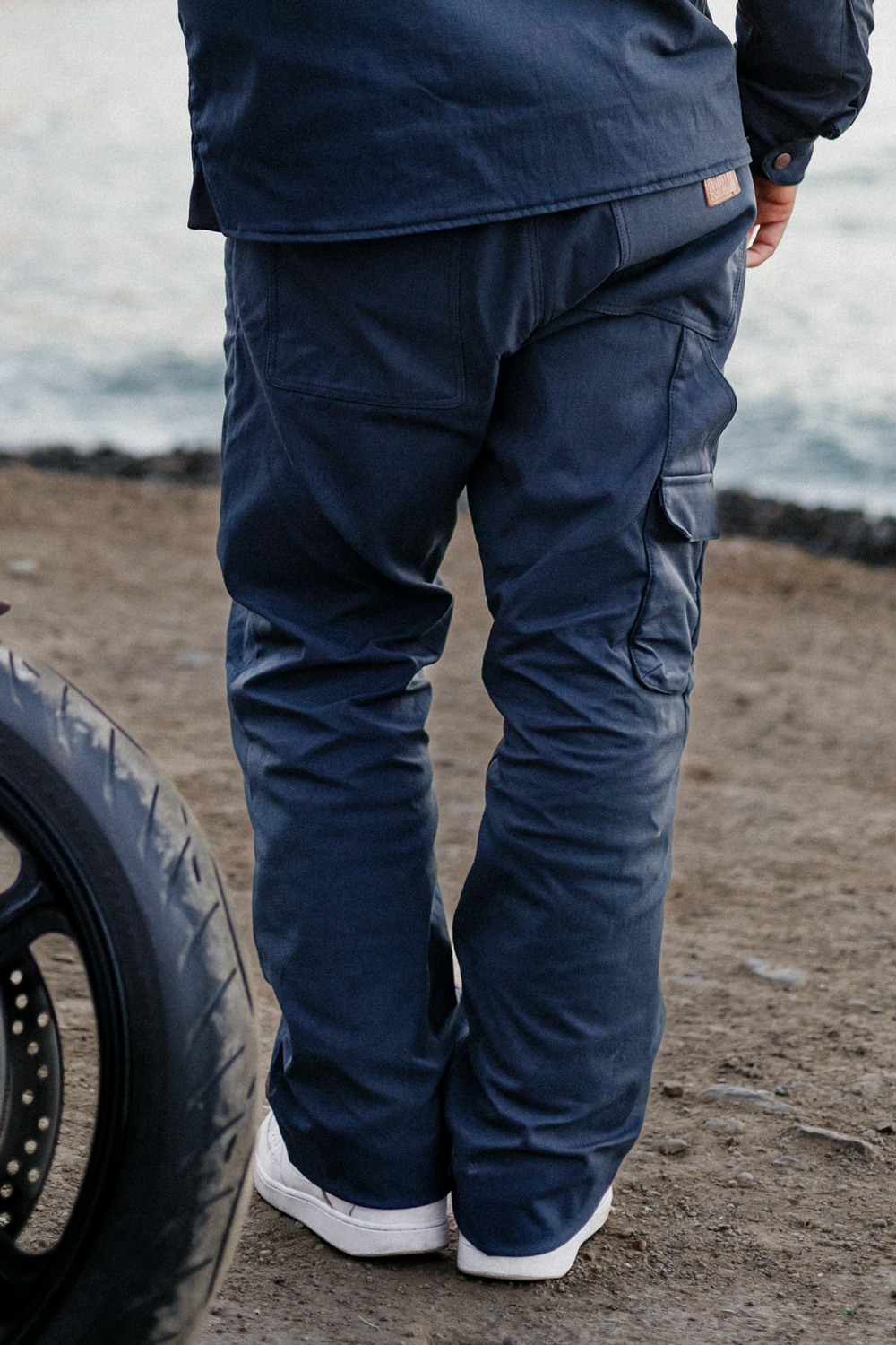A Motorcycle Rider wearing North of Berlin wingman trousers
